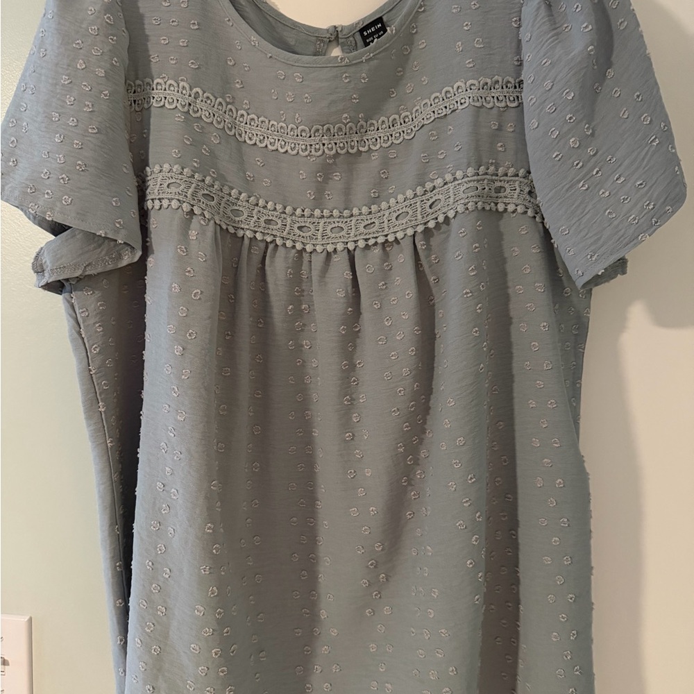 Blue Textured Short Sleeve Dress